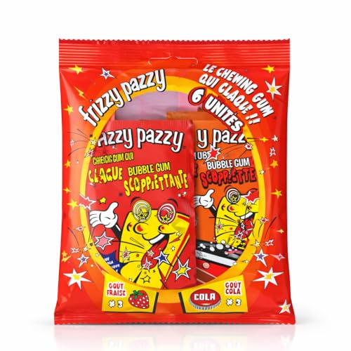Chewing-Gum Pétillant Lot de 6 – Bonbons Popping Candy Crépitants – Saveur Fraise et Cola – Effet Pétillant en Bouche – Confiserie Fun