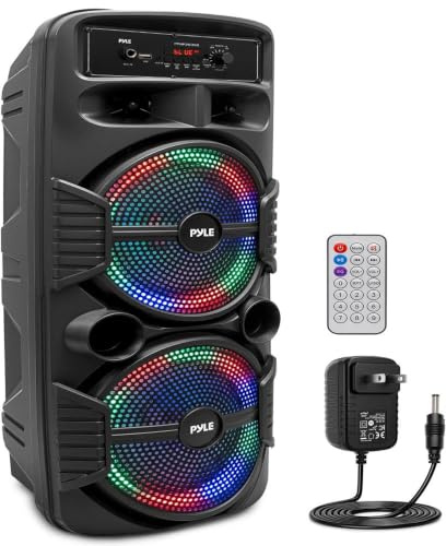 Pyle Portabelt Bluetooth PA-högtalarsystem – 600 W Uppladdningsbar Bluetooth-högtalare för Utomhusbruk med Dubbla 8 Subwoofers, 1 Diskant, Mikrofoningång, Partybelysning, USB