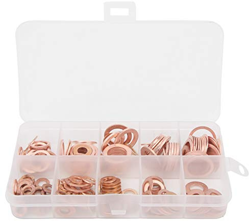 Arythia Set 200 Pezzi Rondelle in Rame, M5-M14 Guarnizioni in Rame Assortite, Guarnizioni Idrauliche per Tappo Coppa Olio, Alta Temperatura per Motori e Raccordi