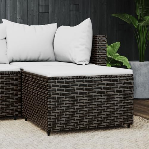 LoogCape Gartenhocker mit Kissen Braun Poly Rattan wetterfest outdoor Sitzhocker Beistelltisch, stapelbar, platzsparend, für Balkon, Terrasse, Garten, Camping, Lounge, wetterfest, robust