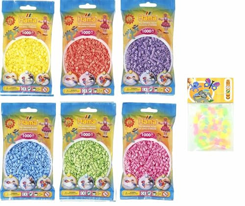 Hama Happy Price Toys Midi Bügelperlen K-43-48 Konvulut 6x Pastell Farben Pastell Gelb,Pastell Rot,Pastell Lila,Pastell Blau,Pastell Grün,Pastell Pink im farbigen Geschenkversandkarton