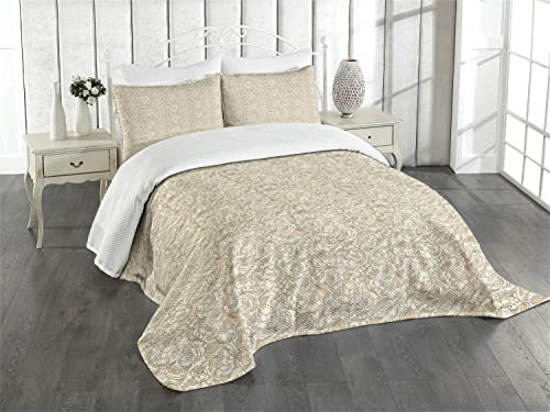 ABAKUHAUS Beige Tagesdecke Set, Wedding Bouquet Flora, Set mit Kissenbezügen Waschbar, für Einselbetten 170 x 220 cm, Beige Tan