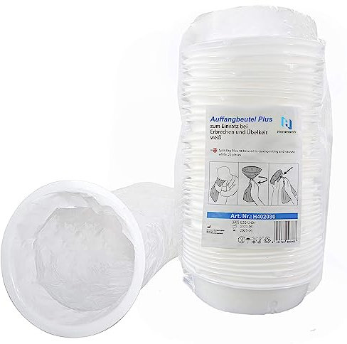 Auffangbeutel Plus mit Mundstück 50 Stück | reißfester & sicherer Kotzbeutel | Auslaufsicherer Verbesserter Verschluss-Ring | 2000 ml Spucktüten | Brechbeutel für Erwachsene und Kinder