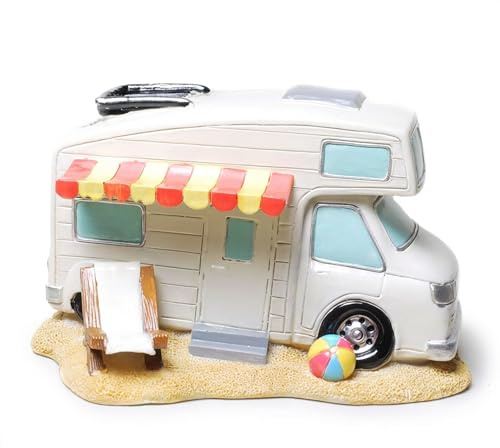 TopShop24You Spardose Wohnmobil aus Keramik – Camper mit Markise & Stuhl – Deko Sparbüchse für Reisen & Camping – Geschenkidee – 16,5 × 9,5 cm