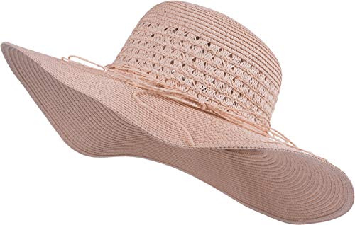 styleBREAKER Damen Strohhut Schlapphut Zierband Schleife | Luftiges Papierstroh, 10,5 cm breite Krempe, 40 cm Durchmesser. Elastisches Schweißband (für 56 cm Kopfumfang).