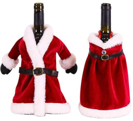 Xiuyer 2pcs Santa Clothes Wine Bottle Cover for Christmas Party Decorations and Home Decor
