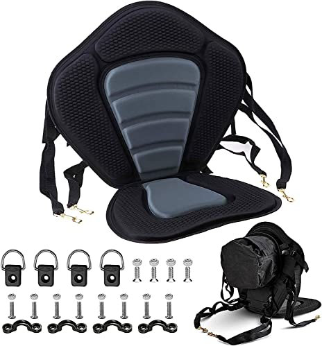 Kajak-Sitz Deluxe gepolsterter Angelboot-Sitz, Deluxe-Sitz zum Sitzen, Kanu-Sitz, gepolstert, bequeme Rückenlehne, Universalsitz mit verstellbarem Rückengurt, abnehmbarer Aufbewahrungstasche