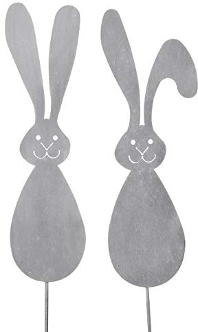 Posiwio dekorativer Gartenstecker Oster-Deko-Stecker Osterhase Langohr Metall hellgrau-weiß Shabby Preis für 2 Stück
