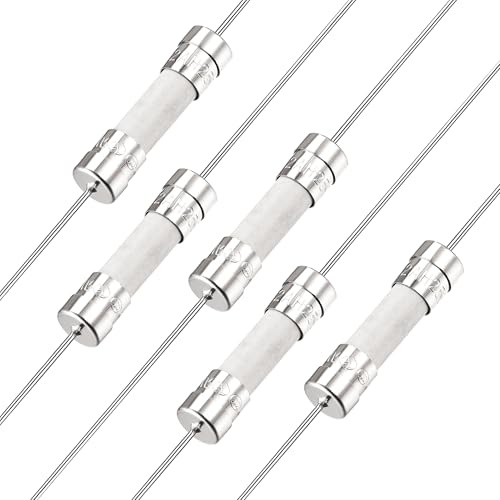 sourcing map 5er Packung Keramik Sicherung 2A, 5x20mm Feinsicherungen Träge Auslösecharakteristik Sicherung 250V mit Kabel für Leiterplatten Elektronische Geräte