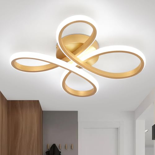 EIDISUNY Modern LED Ceiling Light, 30W Cool White Light 6000K Gold | Curved Creative Modern Ceiling Lights Fixture LED for Living Room Bedroom Corridor Aisle Hallway Indoor Office Kitchen Lamp