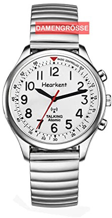 Hearkent Orologio parlante da donna per anziani ciechi con disabilità visiva, voce forte e chiara, parla tedesco, argento, Bracciale
