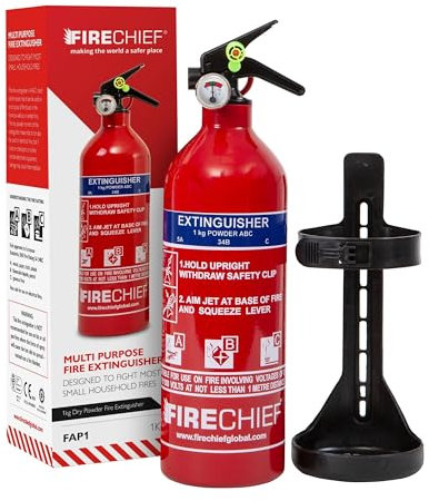 Multi Purpose Powder Fire Extinguisher – Ready to Use in Seconds – 1kg ABC Fire Extinguisher for Home & Kitchen Use – 5 Year Guarantee – Firechief Travel Extinguisher for Cars, Campervans & Caravans