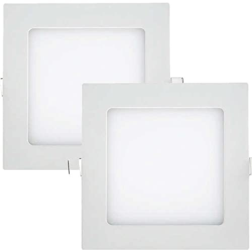 Manningham Lighting 2X 6W Modern Square Recessed LED Ceiling Lamp Energy Saving Panel Light Fitting for Living Room Bedroom Indoor Mains 220V 6500K Daylight (2X Lights)