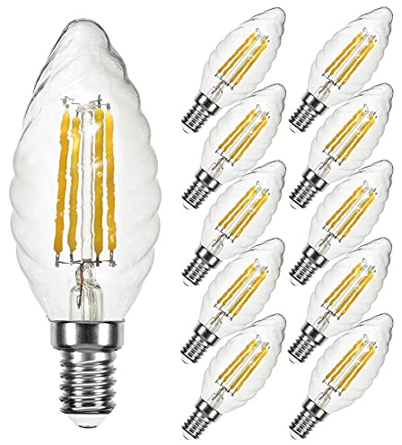 NCC-Licht 10 x LED Filament Leuchtmittel Kerze gedreht 4W = 40W E14 klar warmweiß 2700K