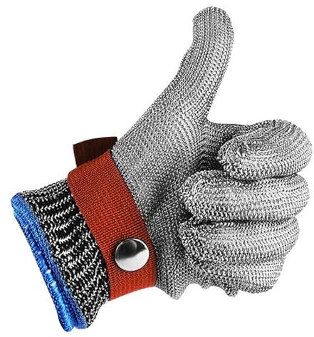Schnittfeste Handschuhe, Edelstahldraht-Metallhandschuhe, Metallgitter-Handschuhe zum Schneiden, Küche, Kochen, Angeln, Schutz der Stufe 5 und elastische Passform (Größe M: