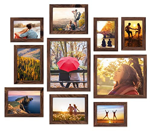 Giftgarden 10 Pack Multi Brown Picture Frames Set for Multiple Sizes Photos | Two 8x10, Four 4x6, Four 5x7
