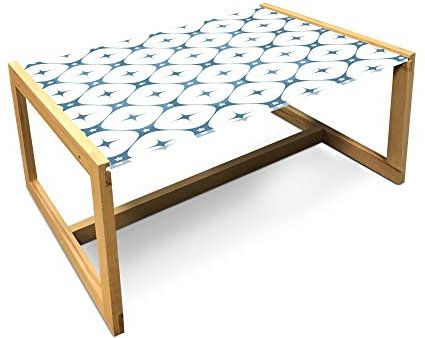 ABAKUHAUS Blau und weiß Couchtisch, Rhombus Sterne, Acrylglas-Mitteltisch mit Holzrahmen für Büros Wohnheime, Groß Größe, Hellblau und Elfenbein