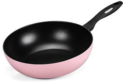 Moneta Pastel Chic Wok 30 cm, Rosa pastello, Per ogni piano cottura incluso l'induzione. Made in Italy.