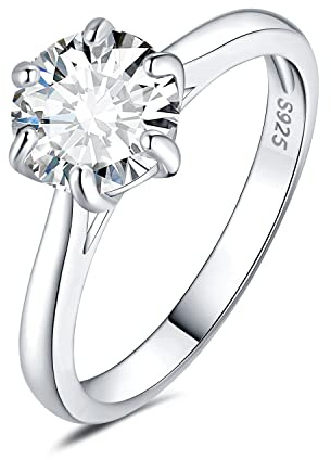 JewelryPalace Classic Cubic Zirconia Solitaire Engagement Ring for Women, 14K White Yellow Rose Gold Plated 925 Sterling Silver Promise Ring, Round Cut CZ Anniversary Wedding Ring, Size H-X