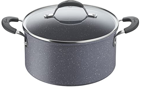 Lagostina Tempra Mineral Casserole à deux poignées avec couvercle, acier et aluminium avec revêtement minéral+ Ø 20 cm, poignées en silicone, effet pierre, convient à toutes les sources de chaleur