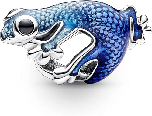 PHCLASY Charme de Gecko bleu Animals Charm compatible avec bracelet et collier pendentif en argent 925 sterling bijoux d'été femmes perles charme, cadeau d'anniversaire