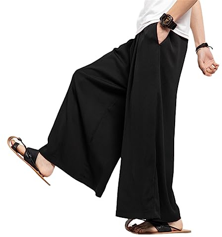 Men Summer Thin Ice Silk Wide Pants Loose Plus Size Hakama Harajuku Oversized Trousers Black XXL