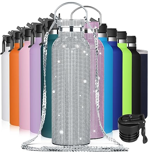 GeeRic Diamant Wasserflasche, Trinkflasche Edelstahl Doppelwandige 750ml Auslaufsicher BPA-frein, mit Kette, für Frauen rostfrei Isolierflasche und Hält kalte Mit Tassenbürste, Tassenschutz