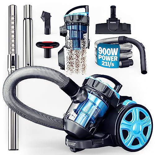 Monzana® Zyklon Staubsauger Beutellos 900 Watt 1,5L Staubbehälter Haushalt Bodenstaubsauger inkl. Zubehör Teppich Tierhaar Sauger HEPA Filter Blau