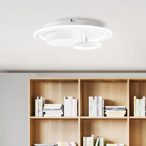 Lightbox zeitlose LED Deckenlampe mit Ø 40 cm - Deckenleuchte - dimmbar über Fernbedienung & CCT - 40 W - 4800 lm - 3000 bis 6500 K - aus Metall/Kunststoff - in Weiß/Schwarz