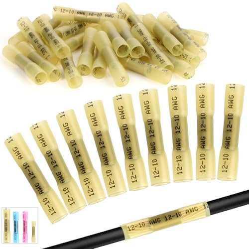 Mbsomnus 30 Stk Quetschverbinder Wasserdicht 12-10 AWG Stoßverbinder Gelb | Schrumpfverbinder, Kabel Durchgangsverbinder Wasserdicht, Trompete Kabelverbinder, Crimpverbinder, für Kabel Verbinden