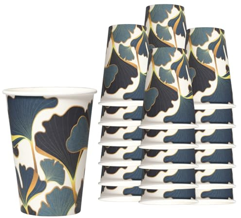 Mecup Bicchieri in Carta acqua, Bicchieri Monouso, 200 Pezzi, Tazza Caffè 200 ml, Usa e Getta, Per Bevande Calde e Fredde, Design Elegante, Igienici, Biodegradabili. Fantasia: Floreale, Blu Oro