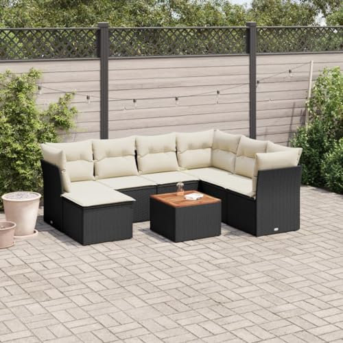 Rantry 8-TLG. Garten Sofagarnitur mit Kissen Gartensofa mit Stauraum Gartenlounge Balkonmöbel Gartenmöbel Loungesofa Rattansofa Ecksofa Sitzgruppe mit Gartentisch Gartenset Schwarz Poly Rattan