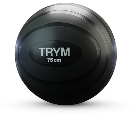 Trym Gymnastikball - Luftpumpe, Ø 55/65/75 cm, 150 kg, Kinder, Erwachsene, Aufblasbar, Robust, Schwarz - Fitness Ball Groß, Stabilitätsball, Übungsball, Pezzi, Pilates, Yoga, Büro, Sitzball, Balance