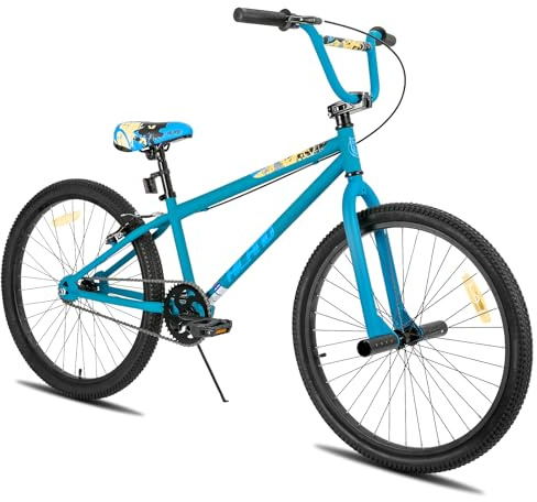 Hiland 24 tums BMX-cykel för pojkar och flickor, freestyle BMX-cykel för män och kvinnor, blå