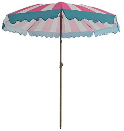 Gestreifter Strandschirm neigbar, 200 cm kleiner rund Sonnenschirm, tragbarer Gartenschirm mit UV-Schutz 50+, wasserdicht, höhenverstellbar(Pink-stripe)