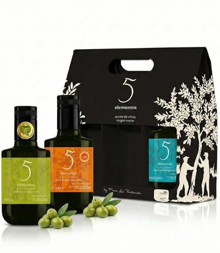 5 Elementos Aceite de Oliva Virgen Extra Premium - Estuche Regalo Gourmet 3 Variedades (Picual, Cornicabra, Arbequina) - DOP Montes de Toledo - Pack Cata 3x250ml - Cosecha Temprana