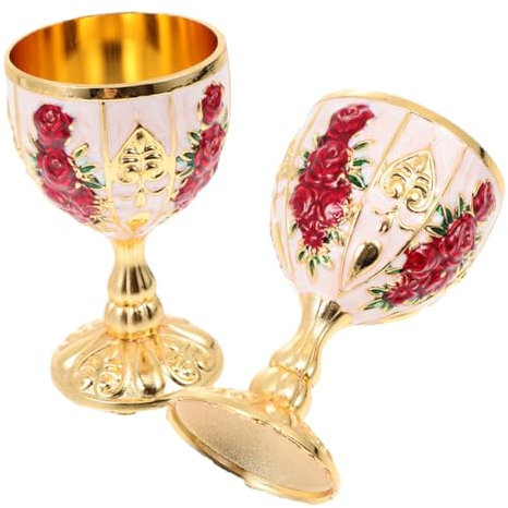 Alipis Set Di 2 Bicchieri Da Vino Senza Stelo Mini Bicchieri in Metallo Stile Vintage Decorativi Robusti Per Whisky Liquori Cocktail
