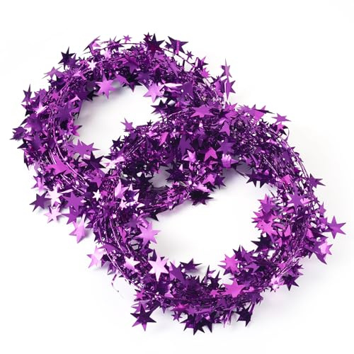 Magibeads 49.2 FT Star Tinsel Garlands for Easter Purple Star Wire Tinsel Garlands with Wire Glitter Xmas Tree Hanging Decorations for Party Holiday Wedding Birthday Tree Wall Rail