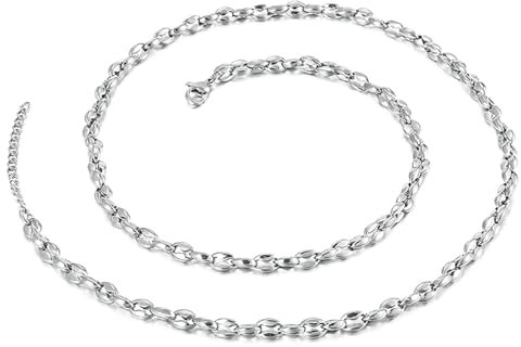 Beydodo Halskette Herren 64CM ohne Anhänger, Bohnenkette 5MM Kette Edelstahl Silber Freundschaftskette für Männer Jugend