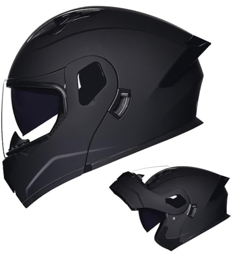 Caimcie Integriert Klapphelm Motorradhelm Flip-Up Motorradhelm DOT/ECE-Zertifizierung Motorrad Helm Mit Doppelvisier Für Herren Damen Motorradhelm Klappbar E,XXL/61-62CM