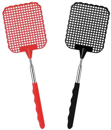 Soodyoow 2 Stück Manuelle Fliegenklatsche, Stabil Fliegenklatsche aus Kunststoff, Fliegenklatsche, Fliegenschutz für Fliegen, Mücken und Insekten(Schwarz+Rot)