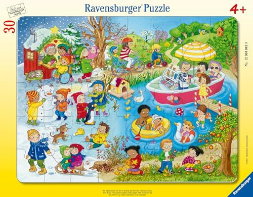 Ravensburger Kinderpuzzle - 12004043 Die Jahreszeiten am See - Rahmenpuzzle für Kinder ab 4 Jahren, mit 40 Teilen