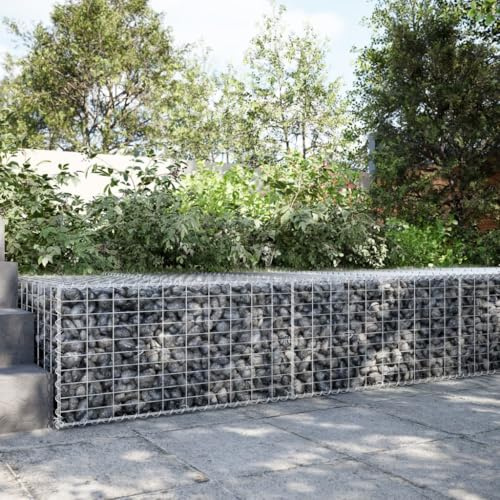 IKAYAA Gabionen Wand mit Deckel Gabionenkörbe Gabionen Steine Gabione Steinkorb Drahtkorb Gabionenkorb Steingabionen Gabionen Hochbeet -200 x 100 x 50 cm