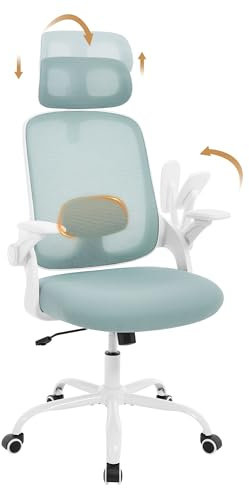 WOLTU Bürostuhl ergonomisch, Arbeitsstuhl mit Verstellbarer Kopfstütze Lendenwirbelstütze, Wippfunktion Schreibtischstuhl für Büro, Bürostühle 150 kg, Blau