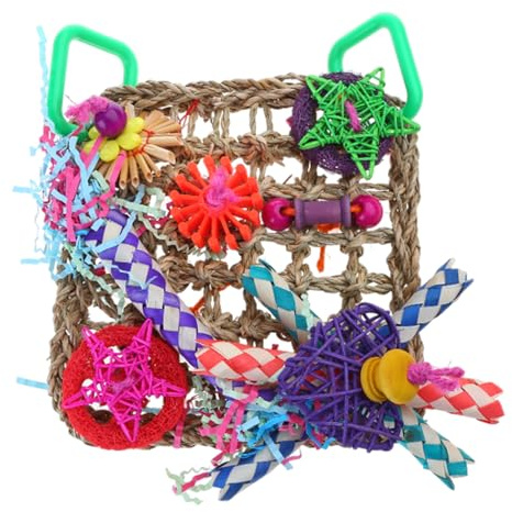 LfrXtra Jouet mural pour oiseaux avec crochet de suspension 18 x 18 cm Tapis tissé avec des morceaux de bois colorés à mâcher