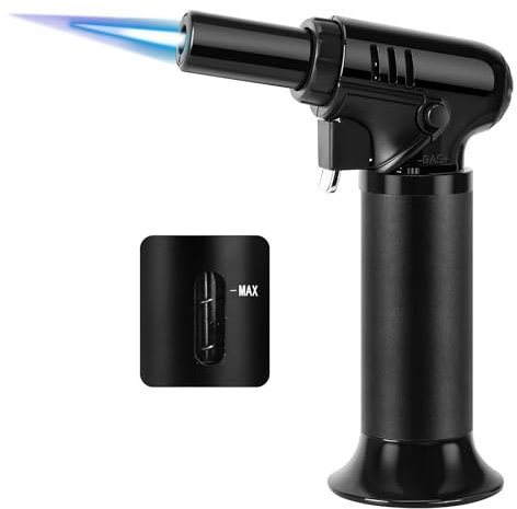 VORHOT Soplete de Cocina, Ajustable y Recargable Soplete Gas con Cerradura de Seguridad, Profesional Antorcha Butano Encendedor para Barbacóa Brulée Crema Cámping DIY(Gas No Incluido)