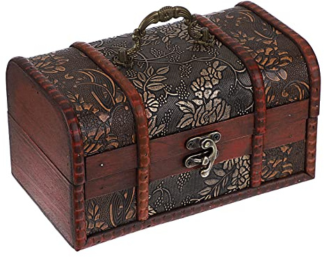 OLegei Coffret au trésor Boîte de rangement en bois Couvercle coffret à bijoux vintage pour ranger des bijoux,bibelots Cadeau de femme Noël Anniversaire Trésors Motif Feuille (20 * 12 * 11cm)