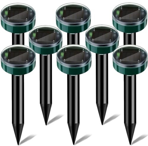 Crazifuny Solar Mole Repellent 8 Pack,Ultrasonic Solar Mole Outdoor,Safe Solution for Mole Control,Mole Deterrent Repels Vole,Gopher,Suitable for Gardens,Lawn