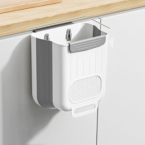 DSXH Folding Hanging Kitchen Bin 5L/10L, Food Waste Caddy & Recycling Trash Bin for Under Sink & Cupboard Door, Collapsible Compost Bin, Space-Saving Wall-Mounted Waste Bin for Household (Grey,5L)