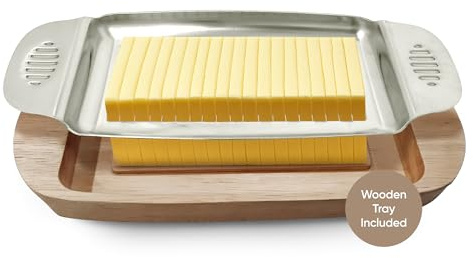Butter Slicer Cutter with Wooden Tray | Handheld Butter Cutter |1/4 Inch Slicer| BBQ Accessories for Corn on the Cob and Grilling